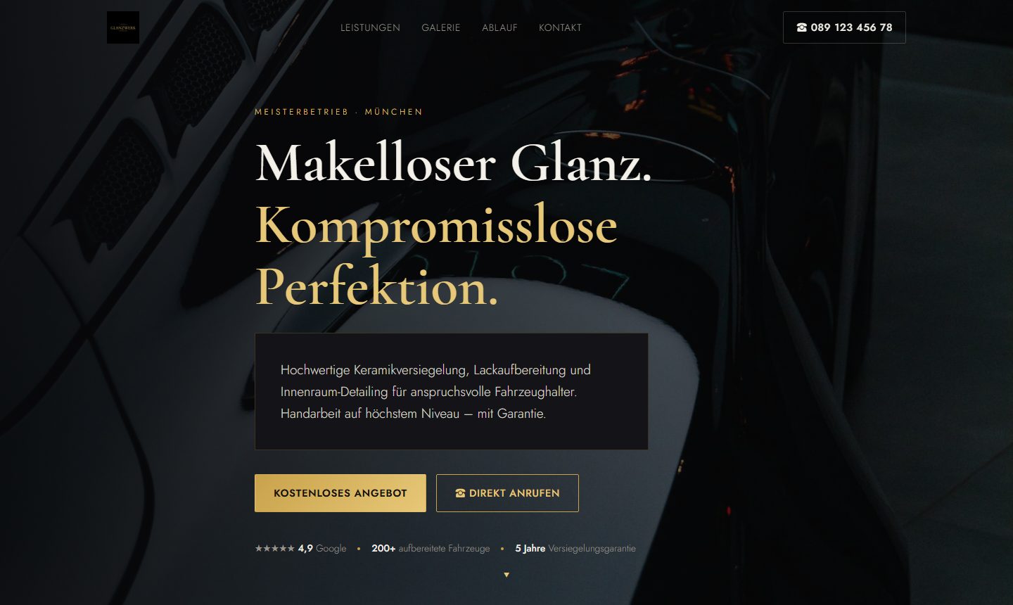 Website für Glanzwerk Autopflege